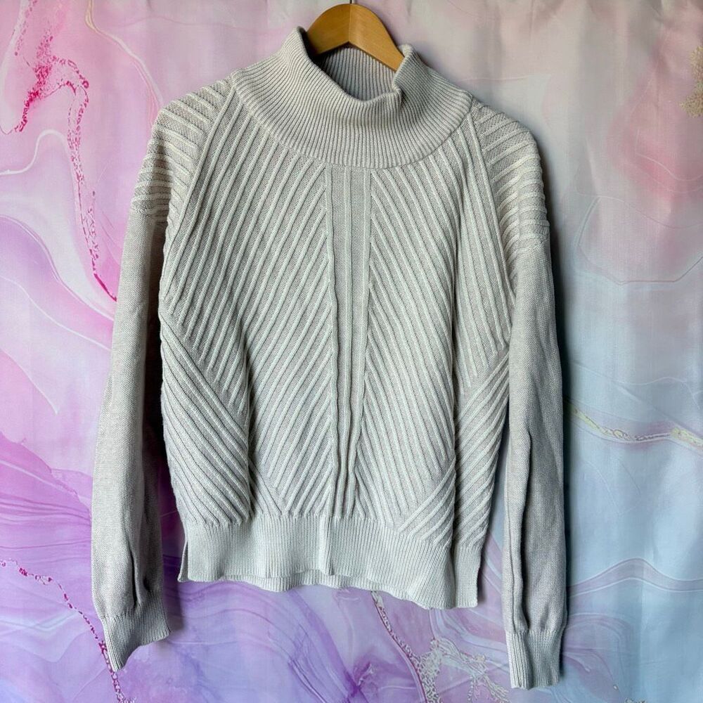 prAna L Cream Cowl Mock Neck Sweater Luxury Preppy Romantic Coastal Organic